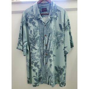 Tommy Bahama Light Green Silk Bamboo Print Short-Sleeve Camp Shirt Size XXL